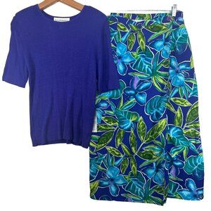 Norton McNaughton Skirt Set M 12 Silk Blend Sweater Poly Skirt Hawaiian Vintage